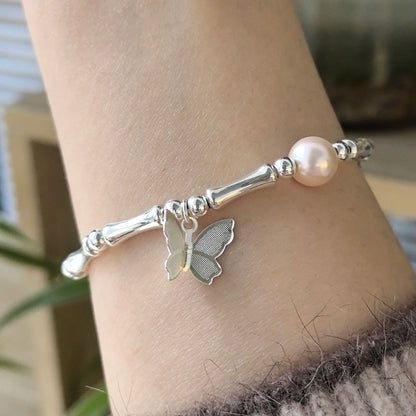 925 Sterling Silver Butterfly Bead String Bracelet for Women
