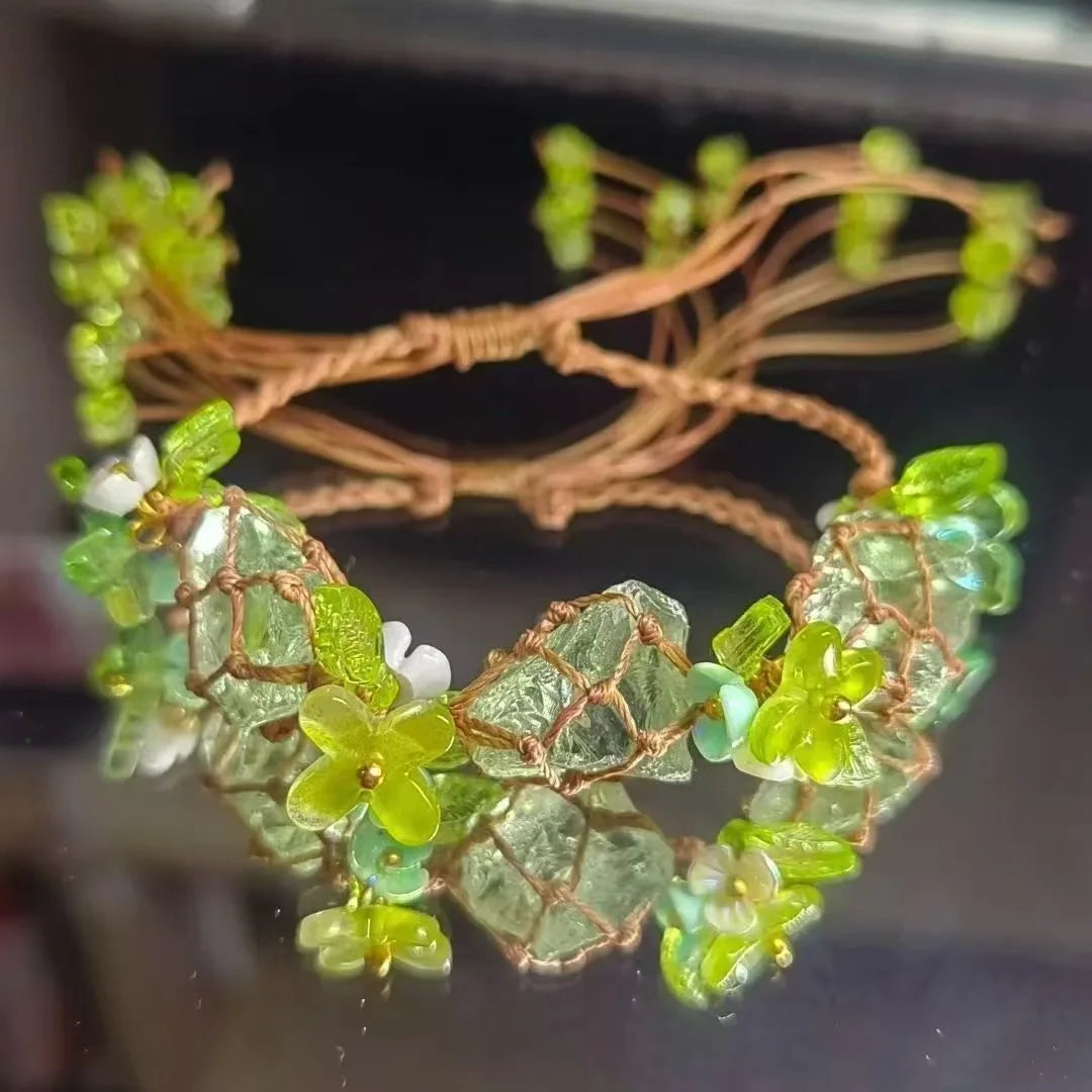 Handwoven Pebble Wreath Crystal Bracelet for Women | Best Friend Gift