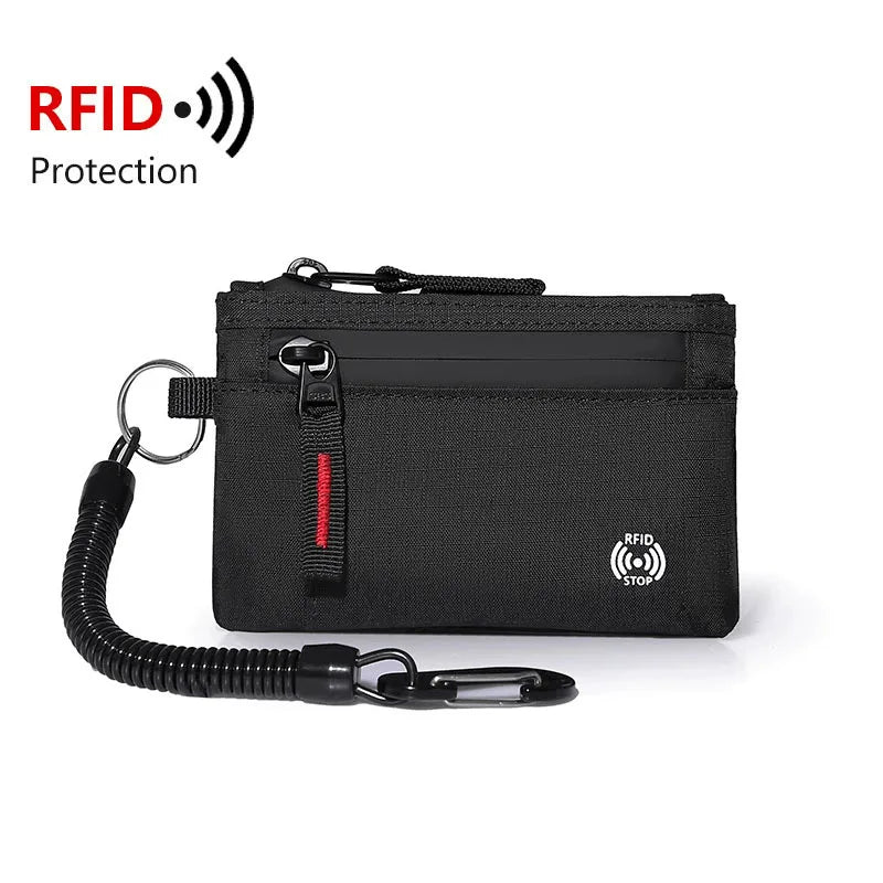 RFID Blocking Nylon Zipper Mini Wallet | Compact Card Holder & Coin Purse for Men