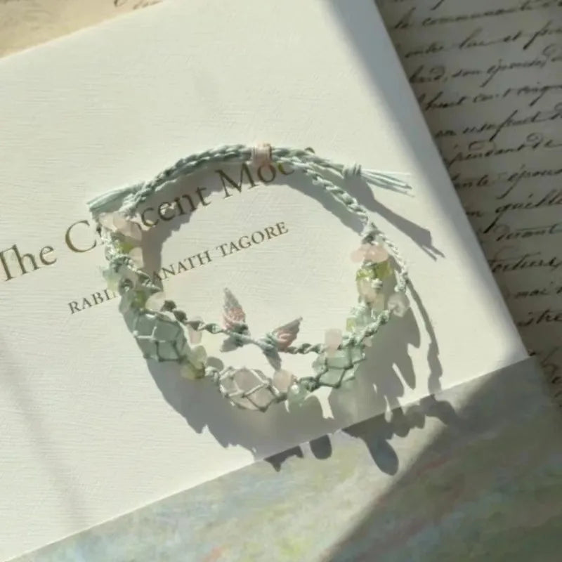 Natural Jade Crystal Flower Bracelet Bangle for Women & Girls