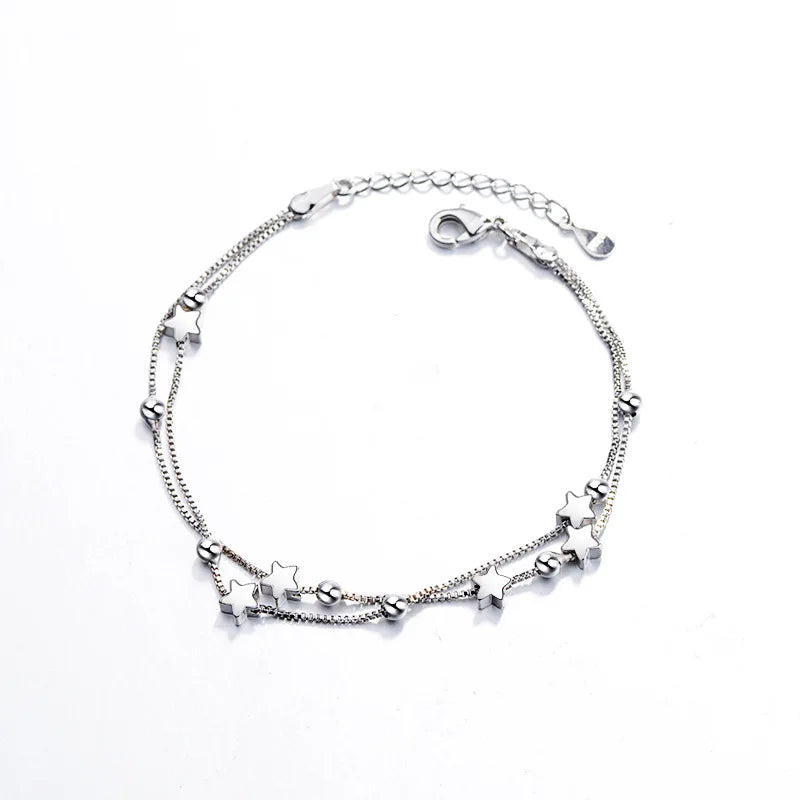 Silver Star Crystal Double Bracelet for Women
