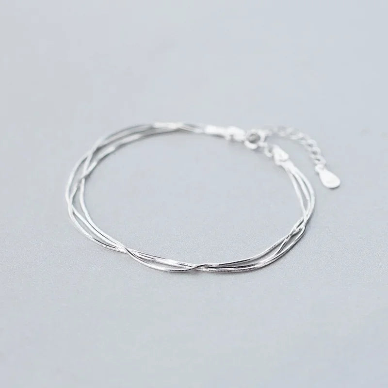 Simple Layer 925 Sterling Silver Bracelet for Women