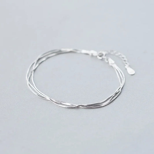 Simple Layer 925 Sterling Silver Bracelet for Women