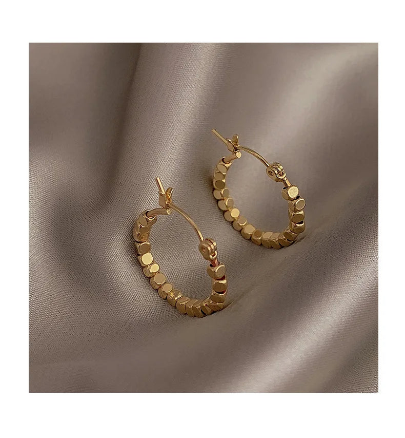 Gold Square Beaded Hoop Earrings for Women