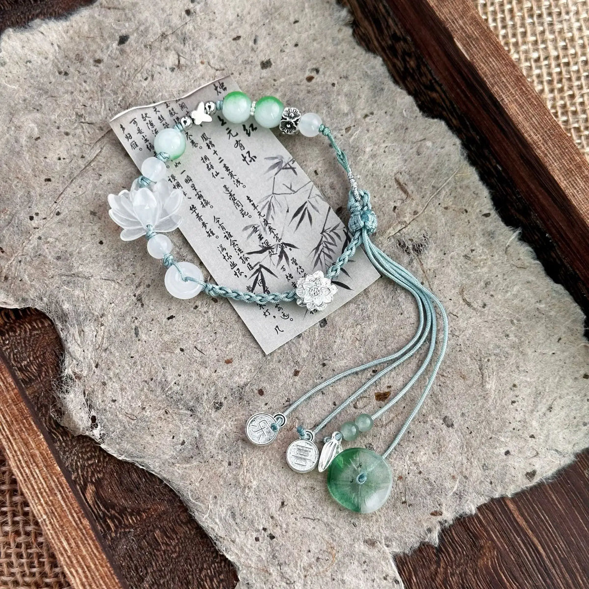 Lotus Leaf Glass Bead Woven Bracelet for Women