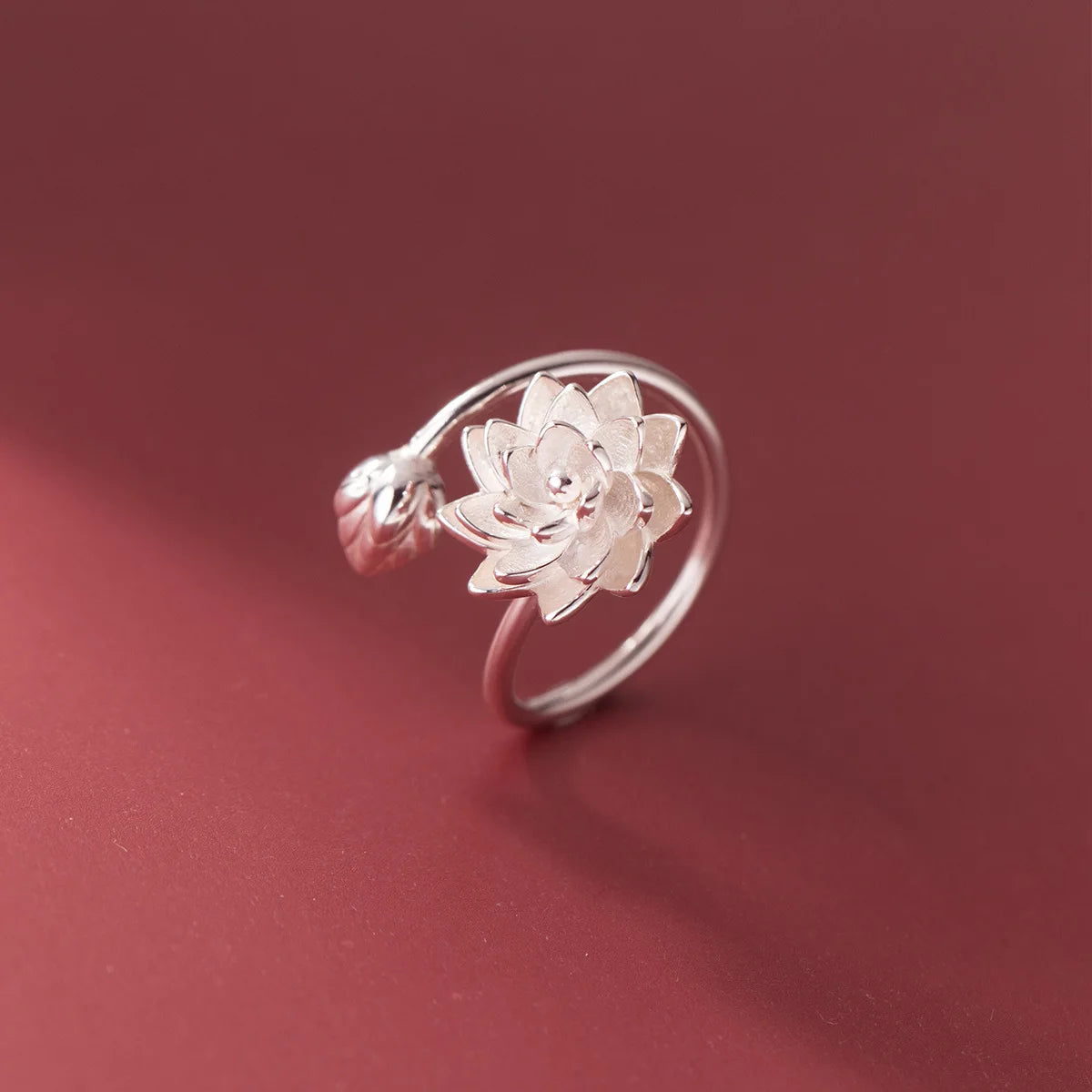 925 Sterling Silver Lotus Flower Adjustable Ring for Women