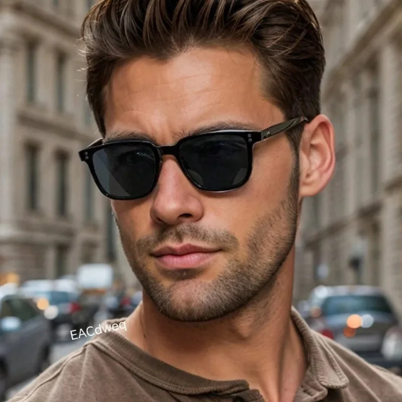 Retro Square Resin-Frame Sunglasses