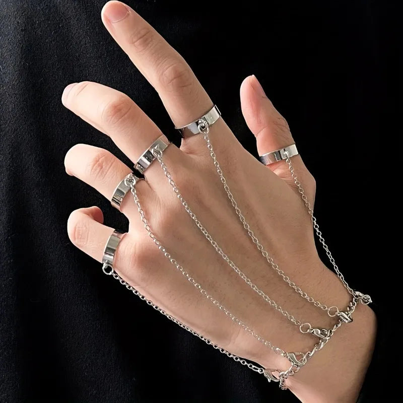 Hip-Hop Finger Ring Chain Bracelet