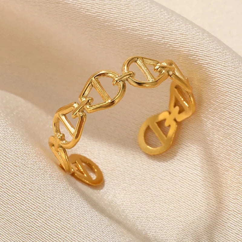 Multilayer Geometric Open Ring for Women | Vintage 18K Gold Plated