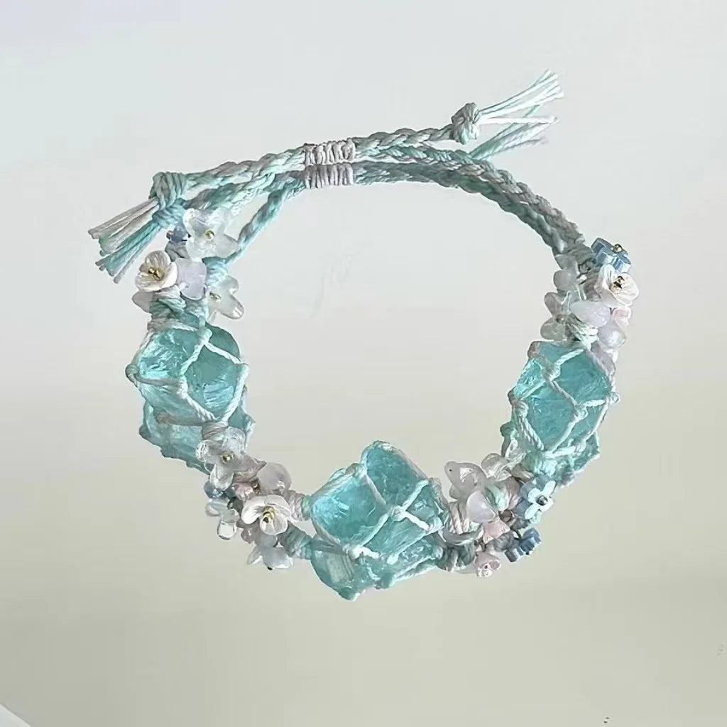 Handwoven Pebble Wreath Crystal Bracelet for Women | Best Friend Gift