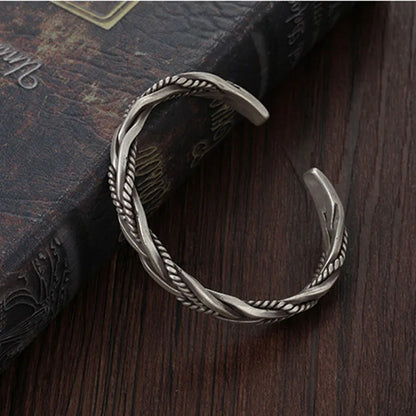 925 Sterling Silver Twisted Woven Opening Bangle for Women and Men
