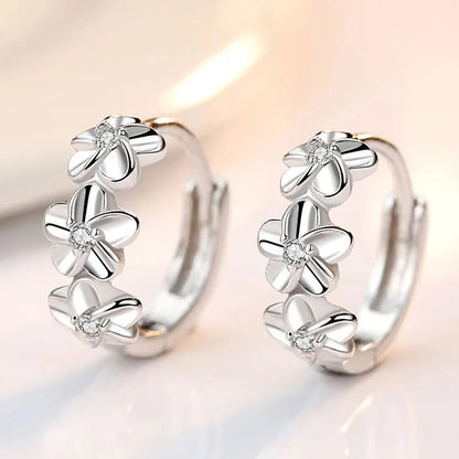 925 Sterling Silver Crystal Zircon Flower Stud Earrings for Women