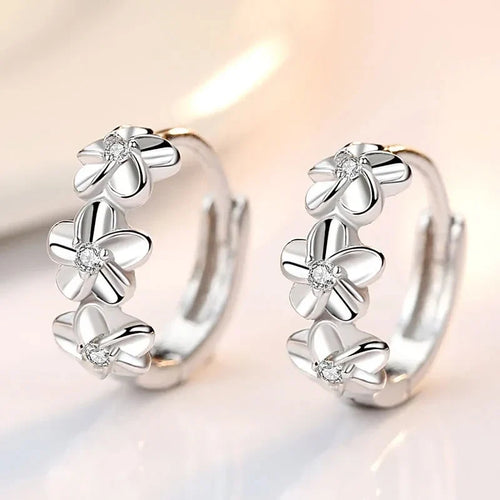 925 Sterling Silver Crystal Zircon Flower Stud Earrings for Women