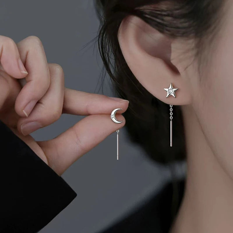 Asymmetric Star Moon Zircon Ear Line Stud Earrings for Women
