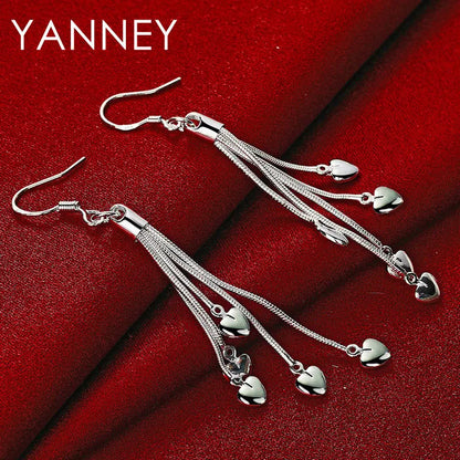 925 Sterling Silver Tassel Heart Drop Earrings for Women