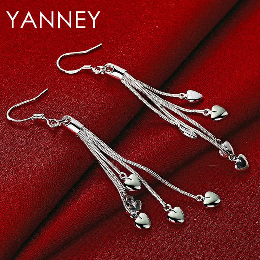 925 Sterling Silver Tassel Heart Drop Earrings for Women