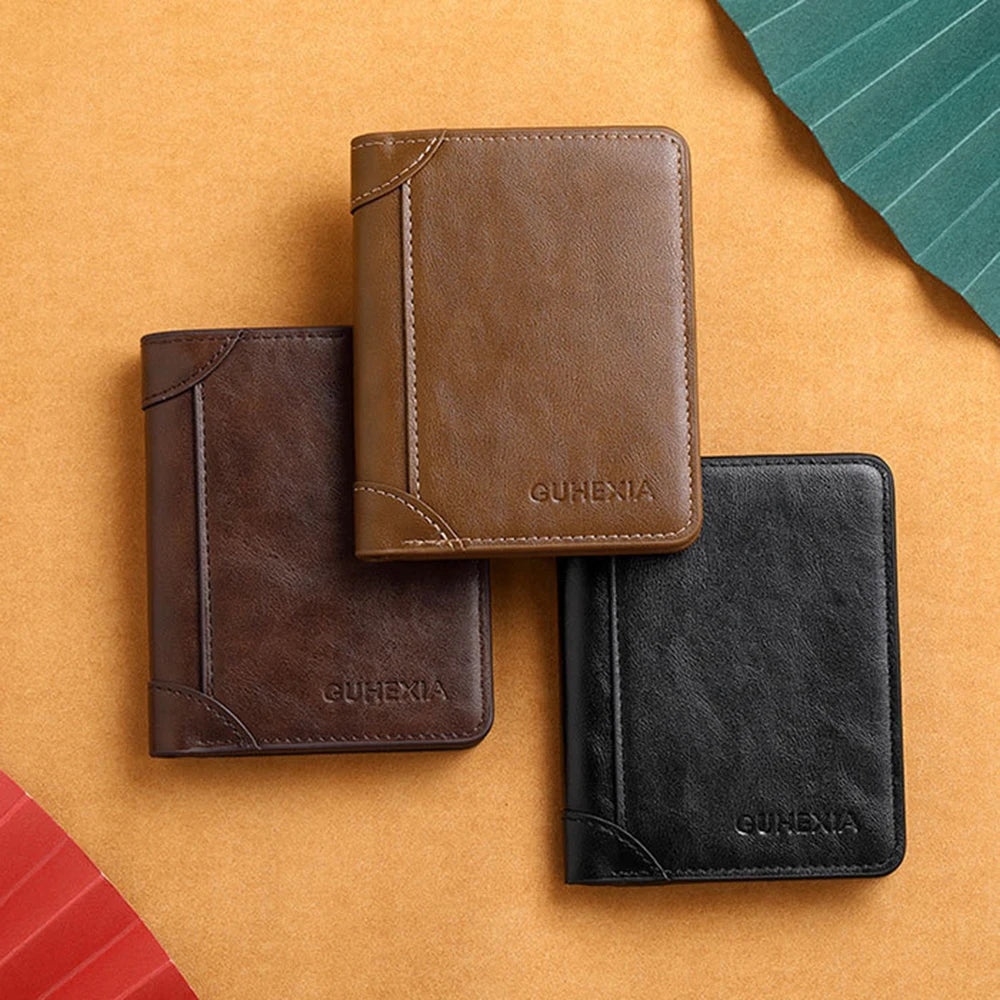 RFID Slim Vertical Men's Wallet | Microfiber Leather Short Card Holder Money Bag