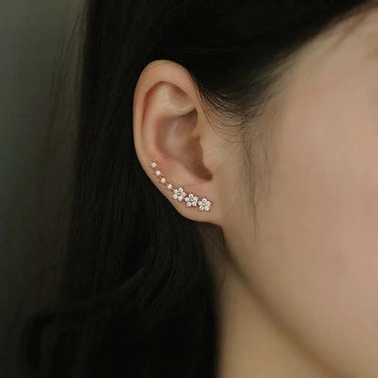 Silver Zircon Flower Star Climbing Stud Earrings for Women