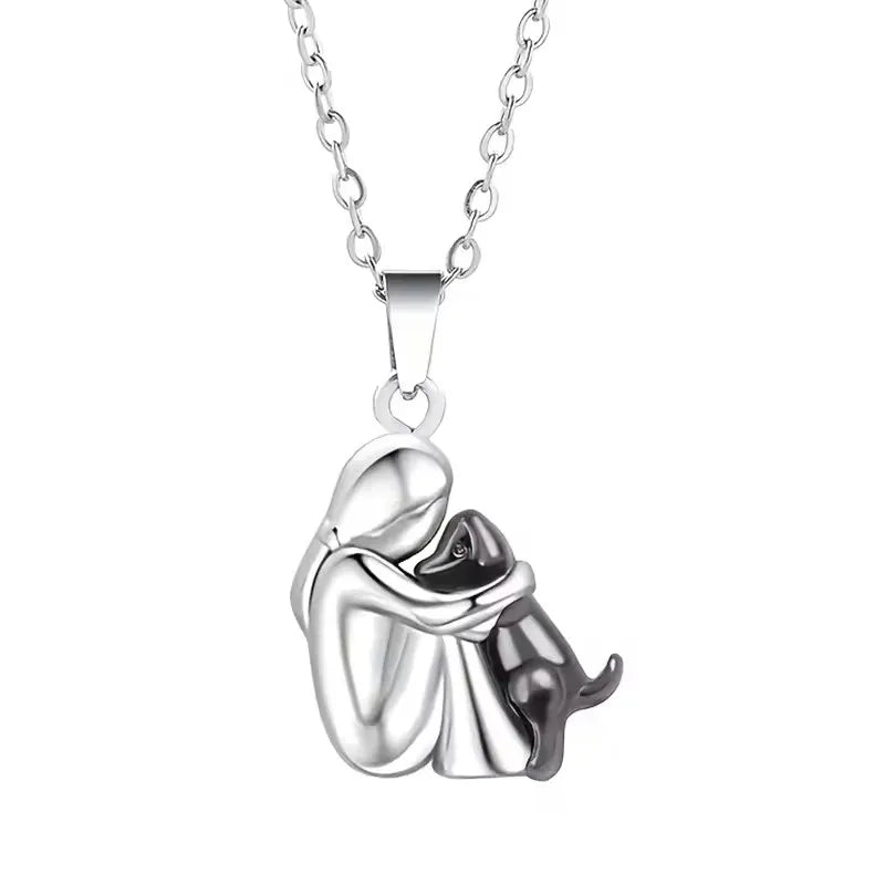 Girl and Dog Pendant Necklace in Zinc Alloy