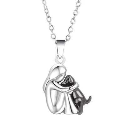 Girl and Dog Pendant Necklace in Zinc Alloy