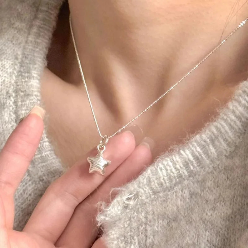 925 Sterling Silver Star Smile Dimple Pendant Necklace for Women
