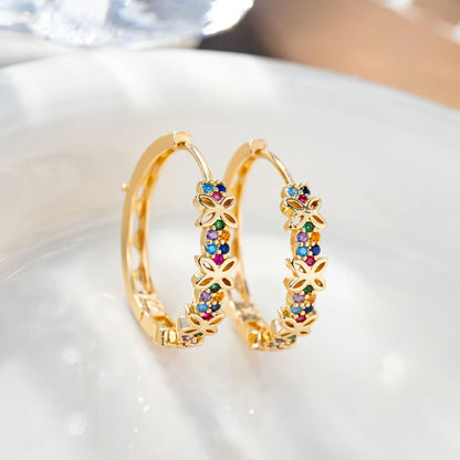 Rainbow Flower Zircon Hoop Earrings for Women