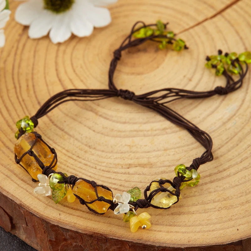 Vintage Stone Flower Woven Rope Bracelet for Women | Ethnic Style