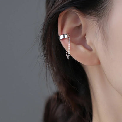 Silver Goth C-Shape Tassel Chain Ear Cuff for Women — No Piercing