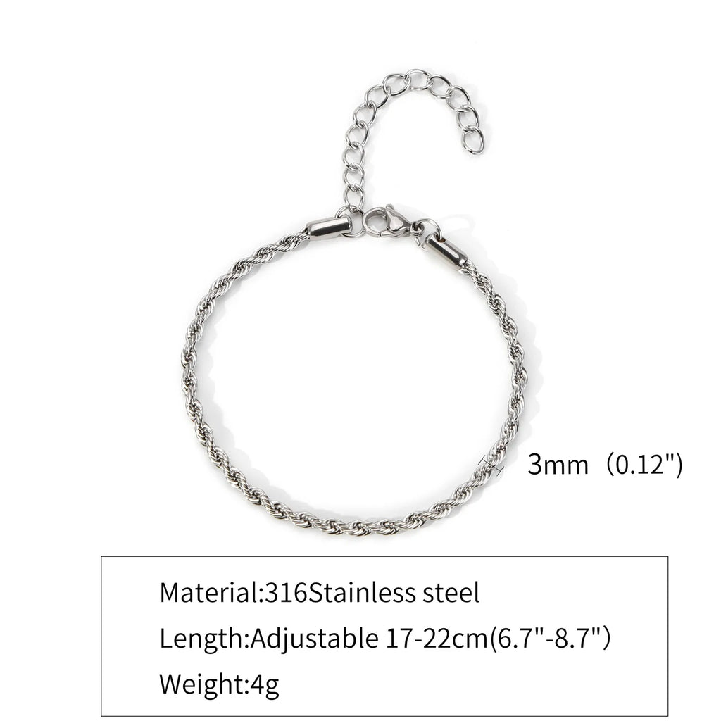 Stainless Steel Singapore Twist Chain Bracelet