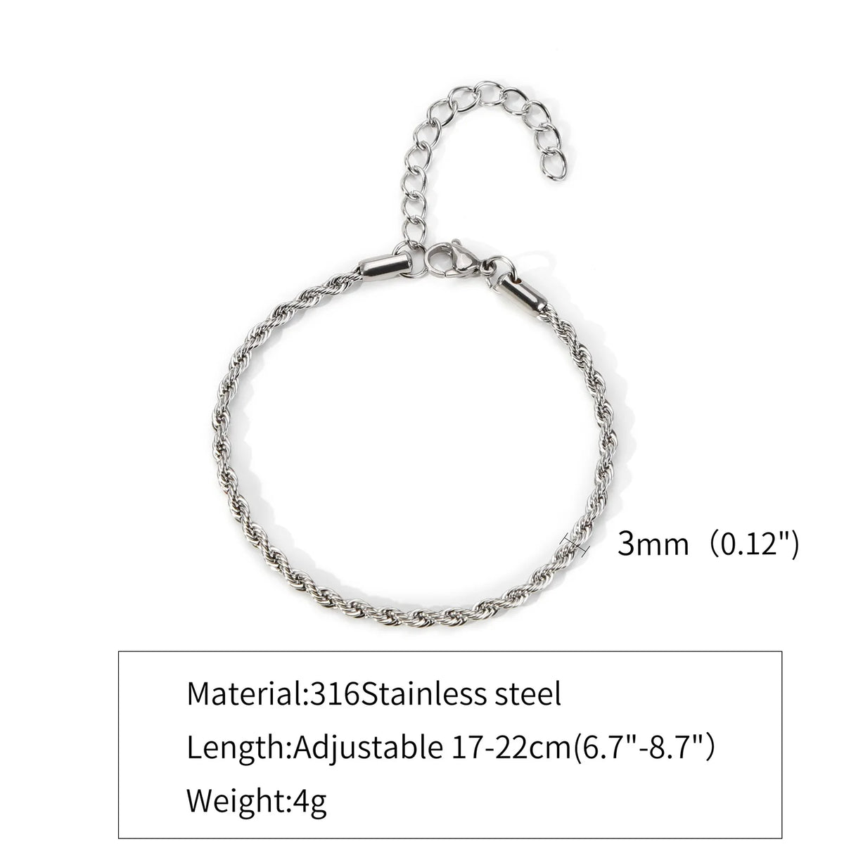 Stainless Steel Singapore Twist Chain Bracelet