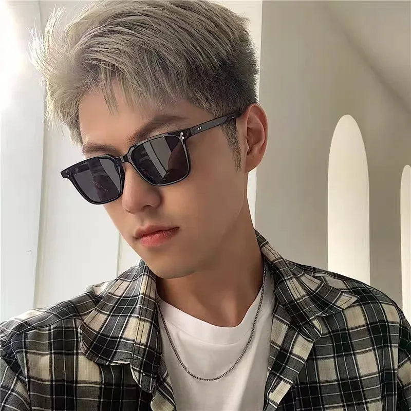 Retro Square Resin-Frame Sunglasses