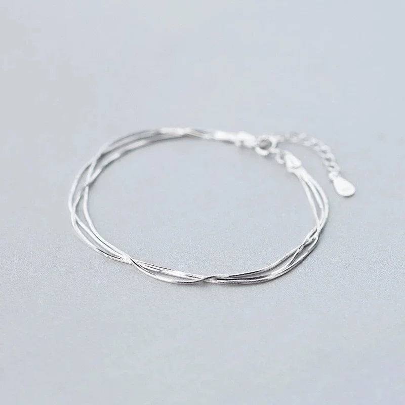 Simple Layer 925 Sterling Silver Bracelet for Women
