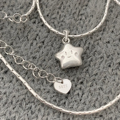 925 Sterling Silver Star Smile Dimple Pendant Necklace for Women
