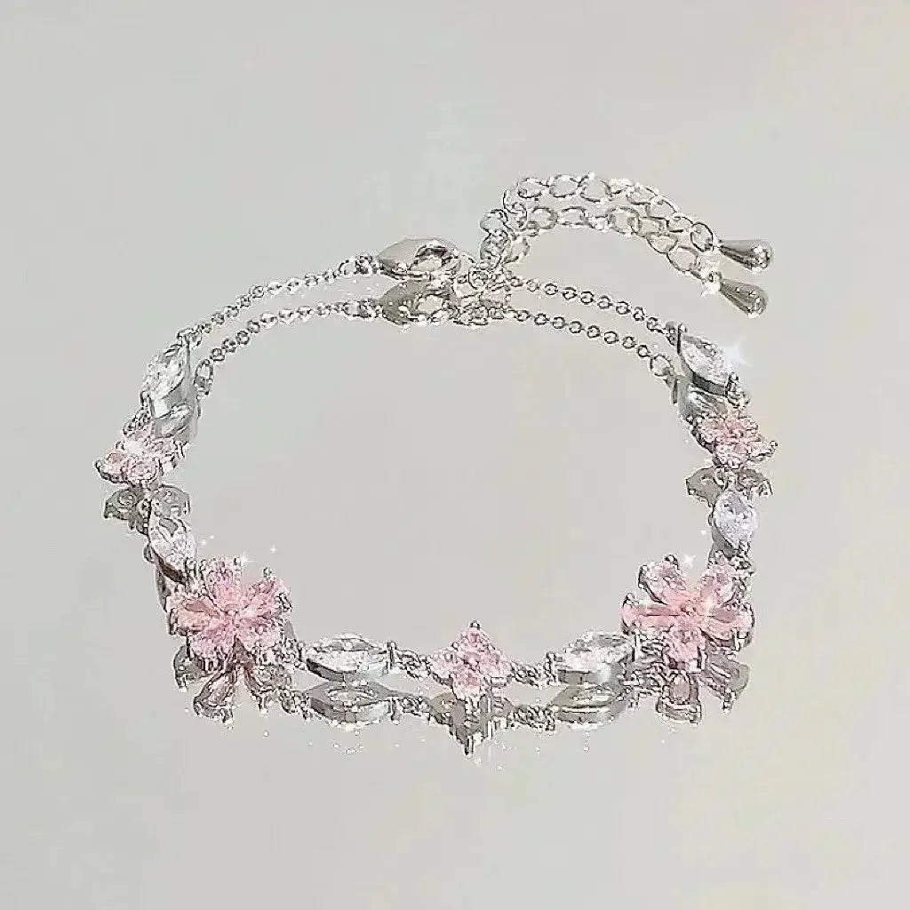 Pink Crystal Cherry Blossom Bracelet for Women