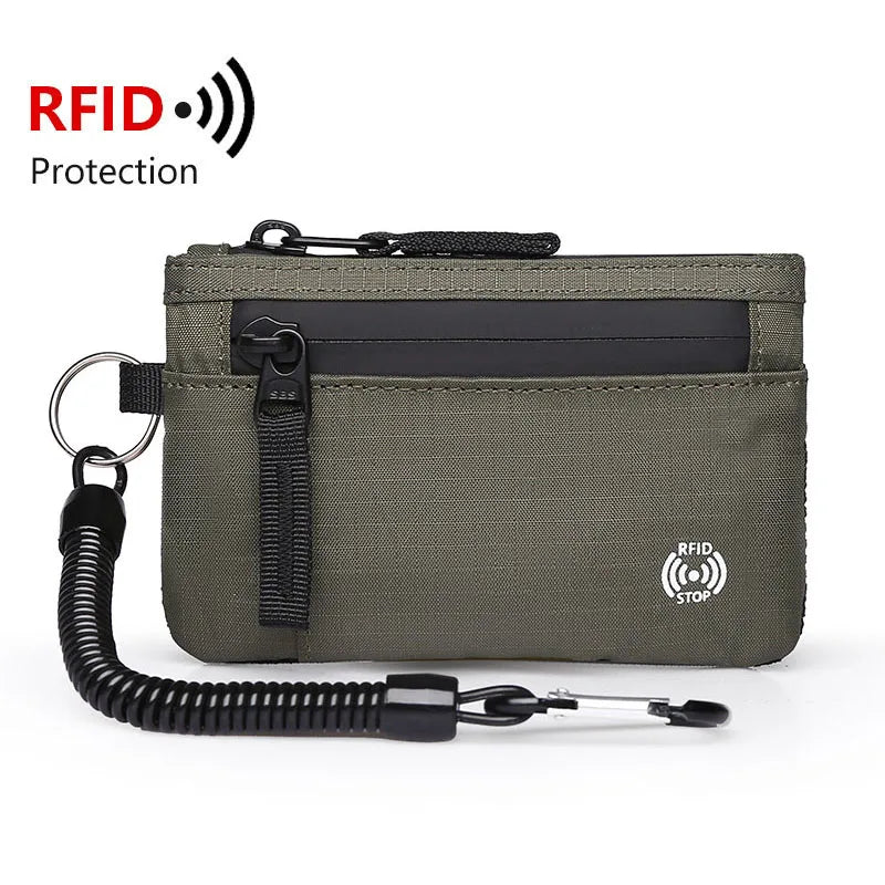 RFID Blocking Nylon Zipper Mini Wallet | Compact Card Holder & Coin Purse for Men