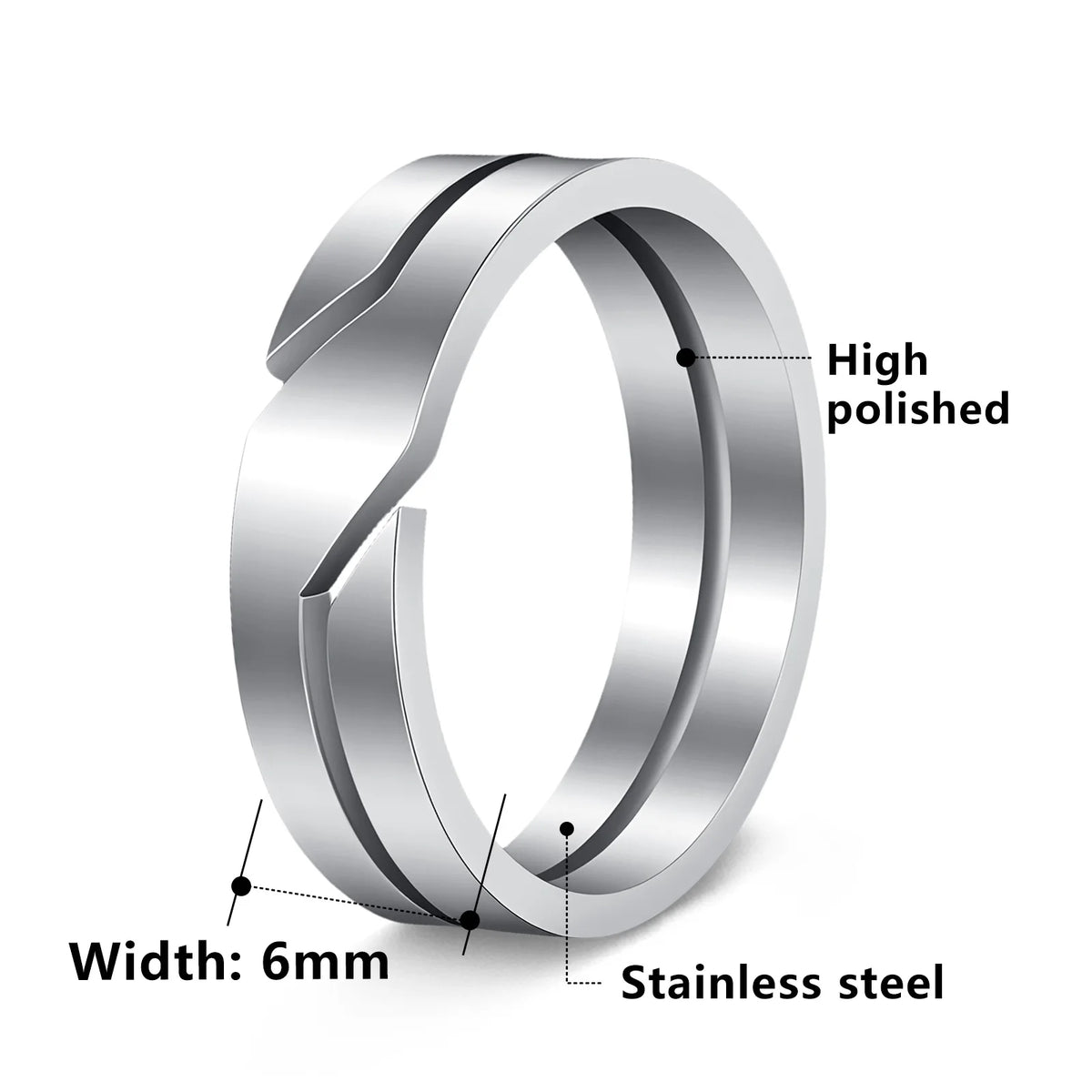 Geometric Slanted Notch Stainless Steel Ring for Men and Women