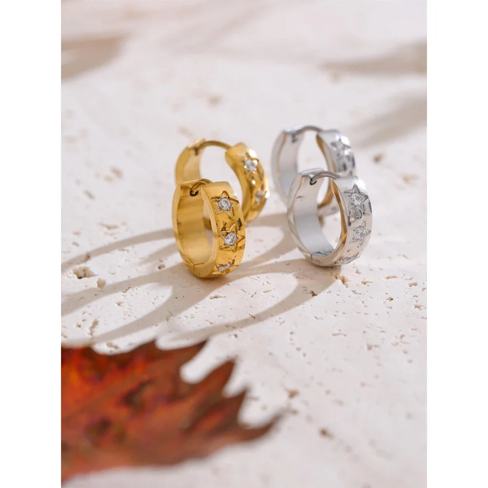 Zirconia Star Hoop Earrings in Stainless Steel for Women