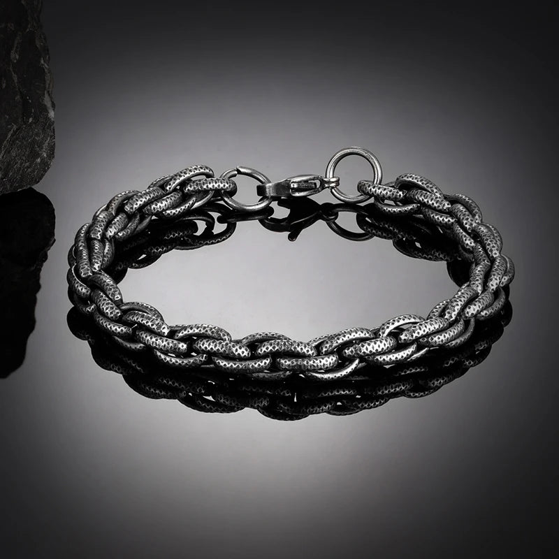 Vintage Black Stainless Steel Link Bracelet for Men