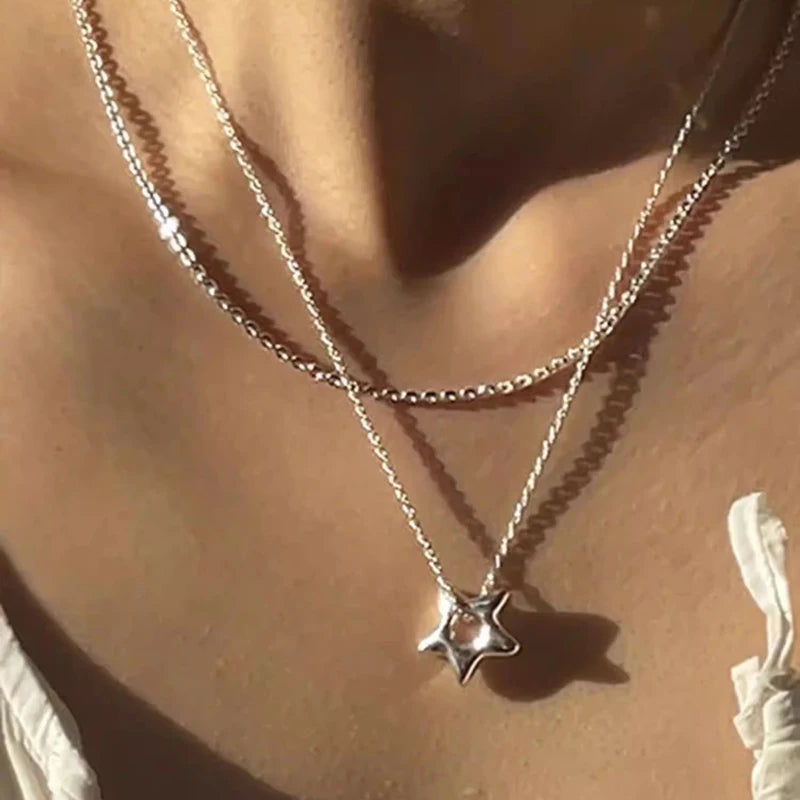 Star Hollow Choker Pendant Necklace for Women and Men