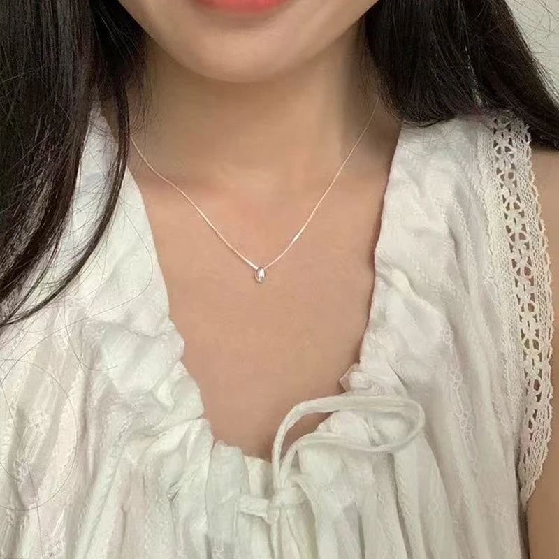 925 Sterling Silver Bead Geometric Pendant Choker Necklace for Women