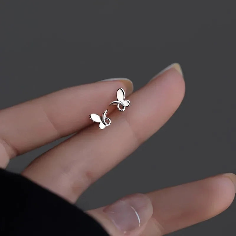 Mini Butterfly Stud Earrings for Women in Silver