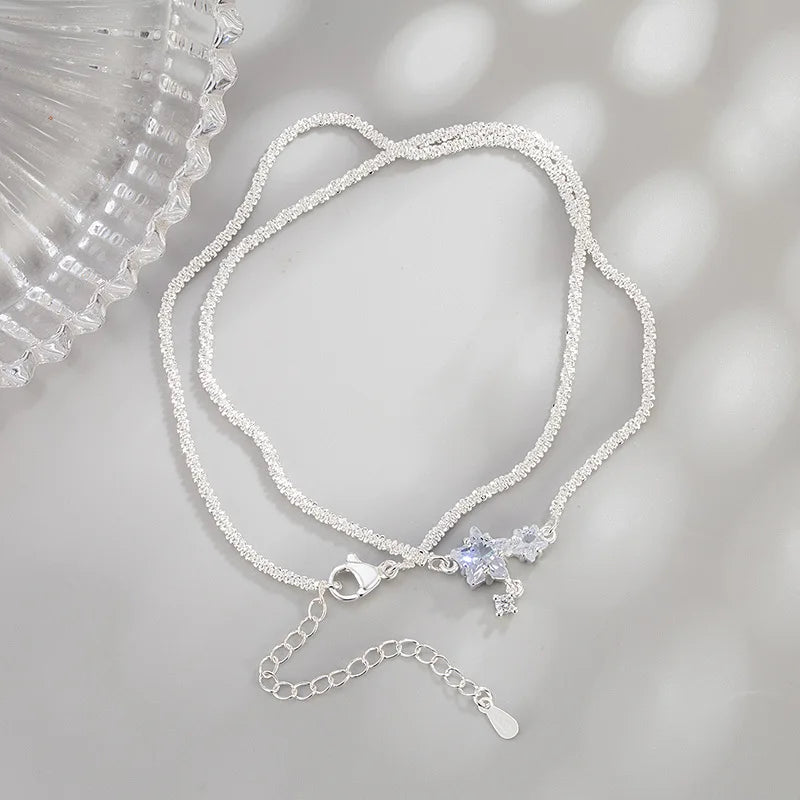925 Sterling Silver Star Smile Dimple Pendant Necklace for Women