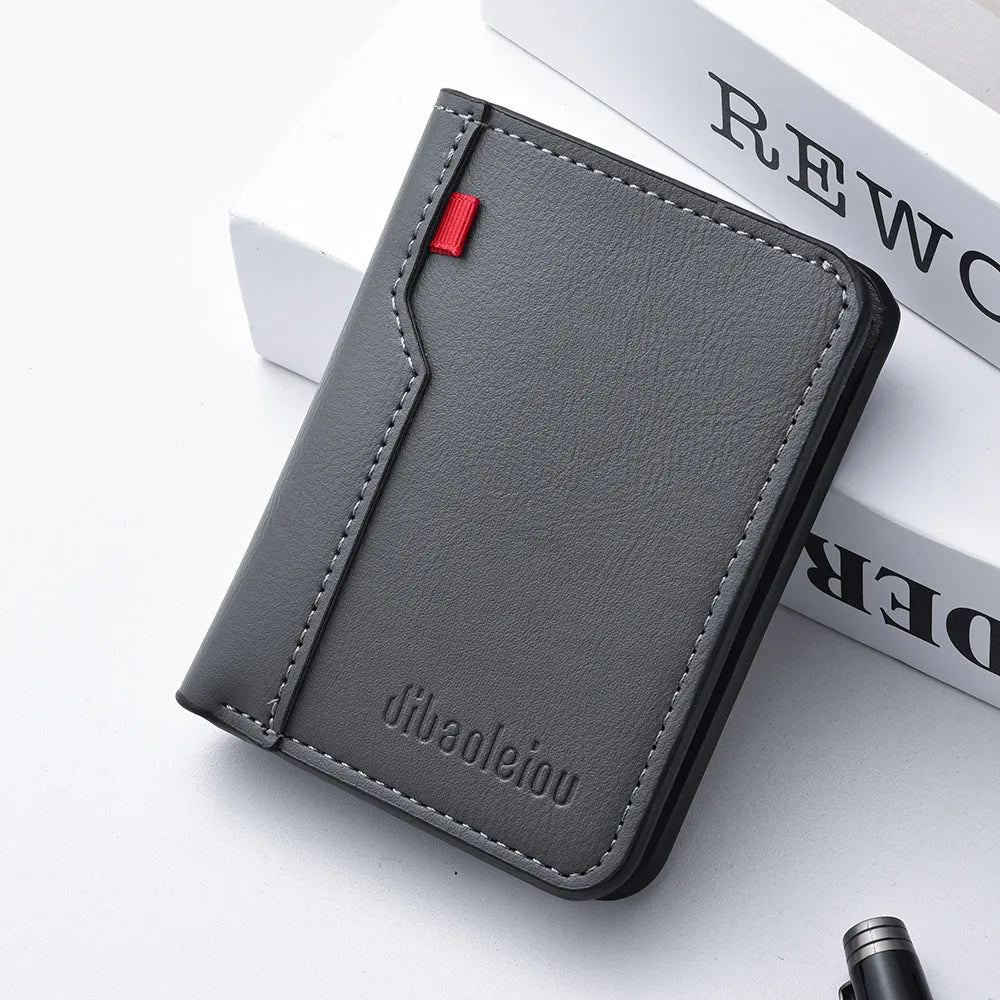 Ultra-Thin Mini PU Leather Men's Wallet | Slim Vertical Card Holder Short Purse