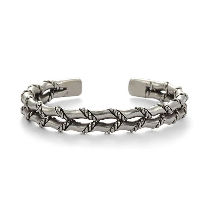 Double-Layer Bamboo-Knot Cuff Bracelet for Men