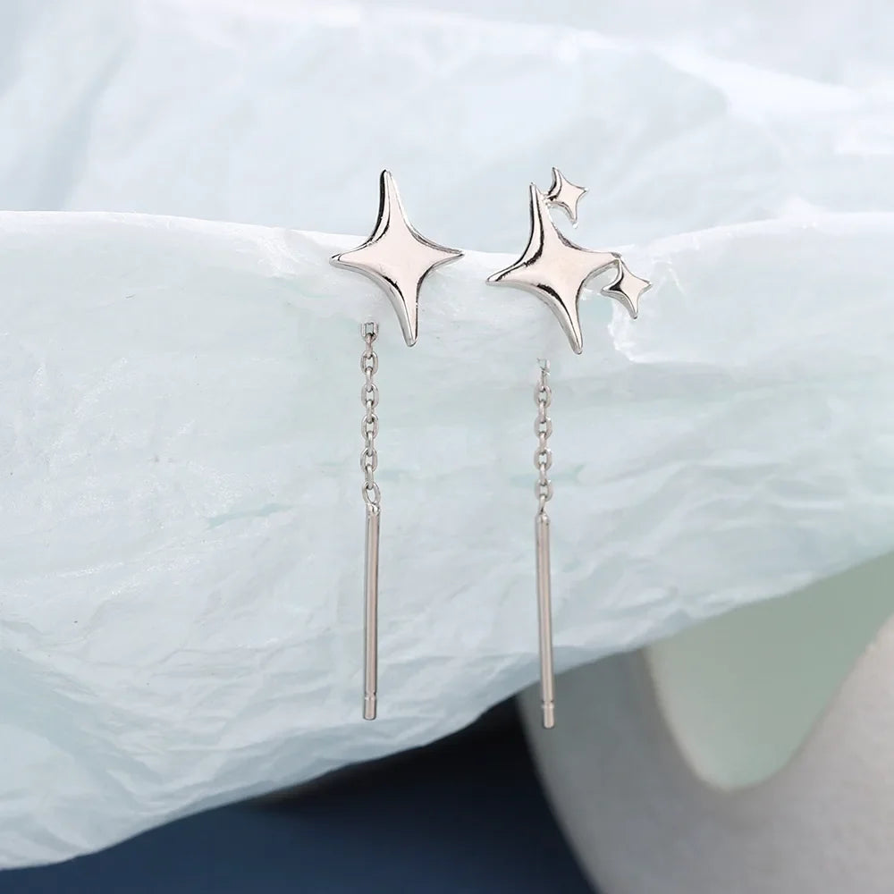 925 Sterling Silver Star Tassel Chain Earrings for Women