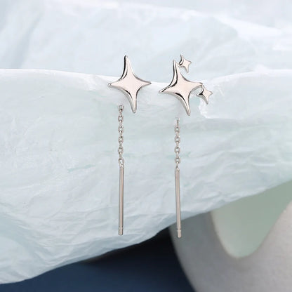 925 Sterling Silver Star Tassel Chain Earrings for Women