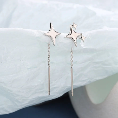 925 Sterling Silver Star Tassel Chain Earrings for Women