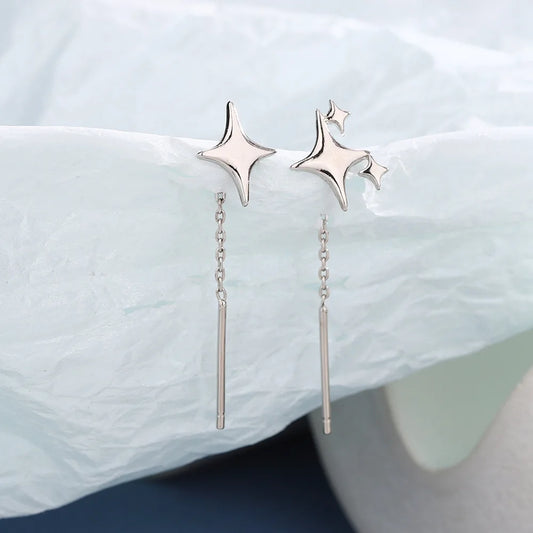 925 Sterling Silver Star Tassel Chain Earrings for Women