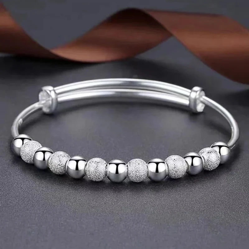 Korean Silver Charm Lucky Beads Bangle for Women