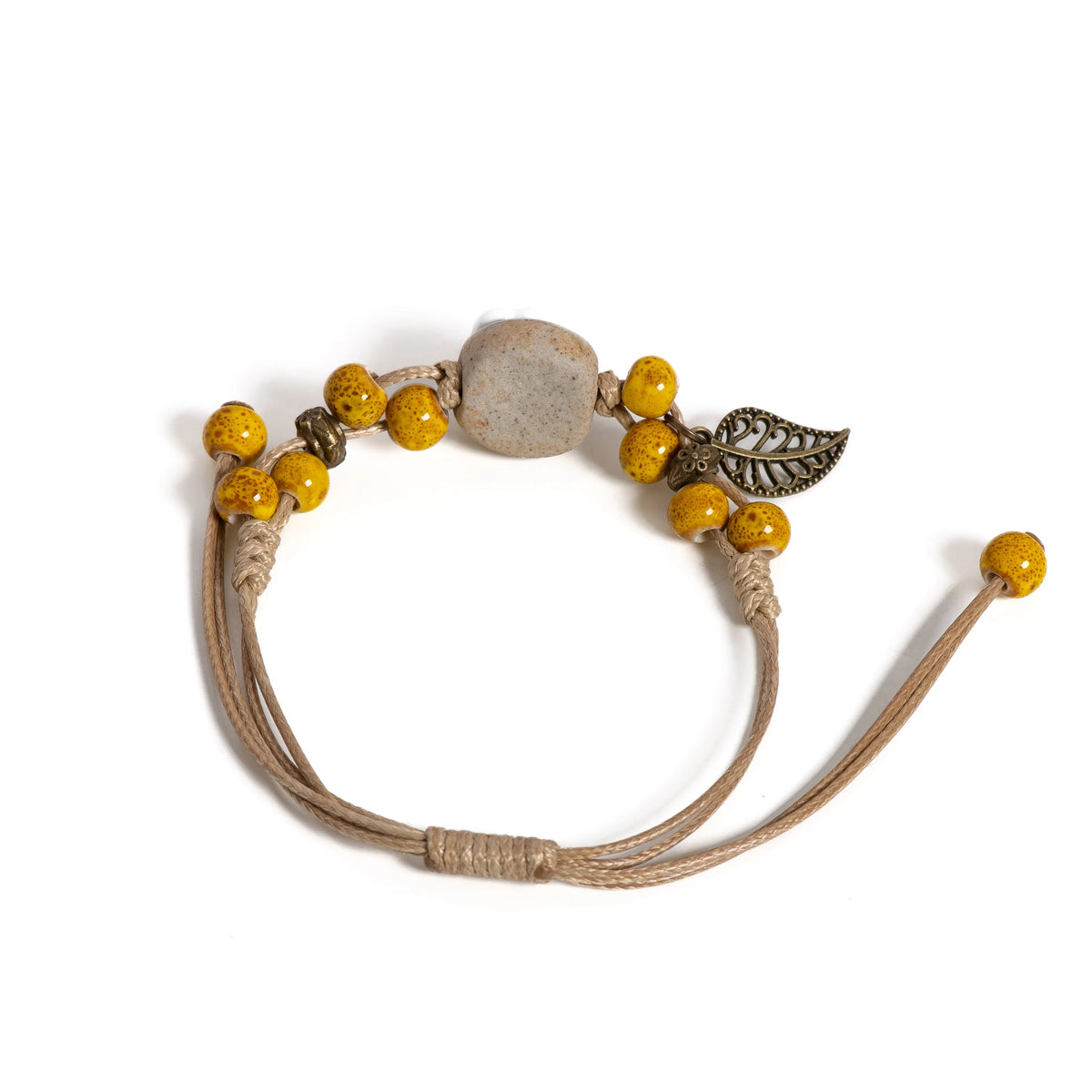 Handmade Sunflower Leaf Ceramic Boho Bracelet for Women | Adjustable